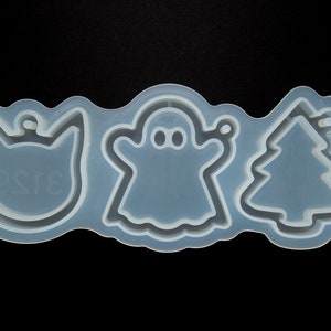 3 Cavity Assorted Silicone Shaker Mold, UV Resin Casting Mold, Epoxy Jewelry, Quicksand Cat Mold Ghost Mold, Tree Mold, Shaker Mold Charm