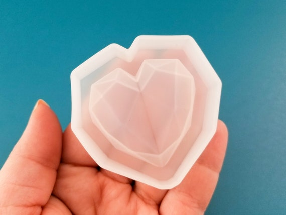 42mm Faceted Heart Gem Cabochon Silicone Mold Resin Casting 