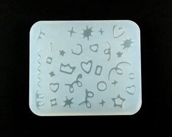 Squiggly Cabochon Shaker Bits Silicone Mold, Resin Casting Mold For UV Resin, Embellishment Epoxy Nail Art Crafts, Decoden Star crown hearts