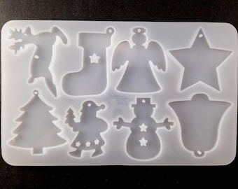 Assorted Christmas Tag Pendant Set Silicone Mold, Resin Casting Mold For UV Resin, Epoxy Keychain Jewelry DIY Charm Tag Mold