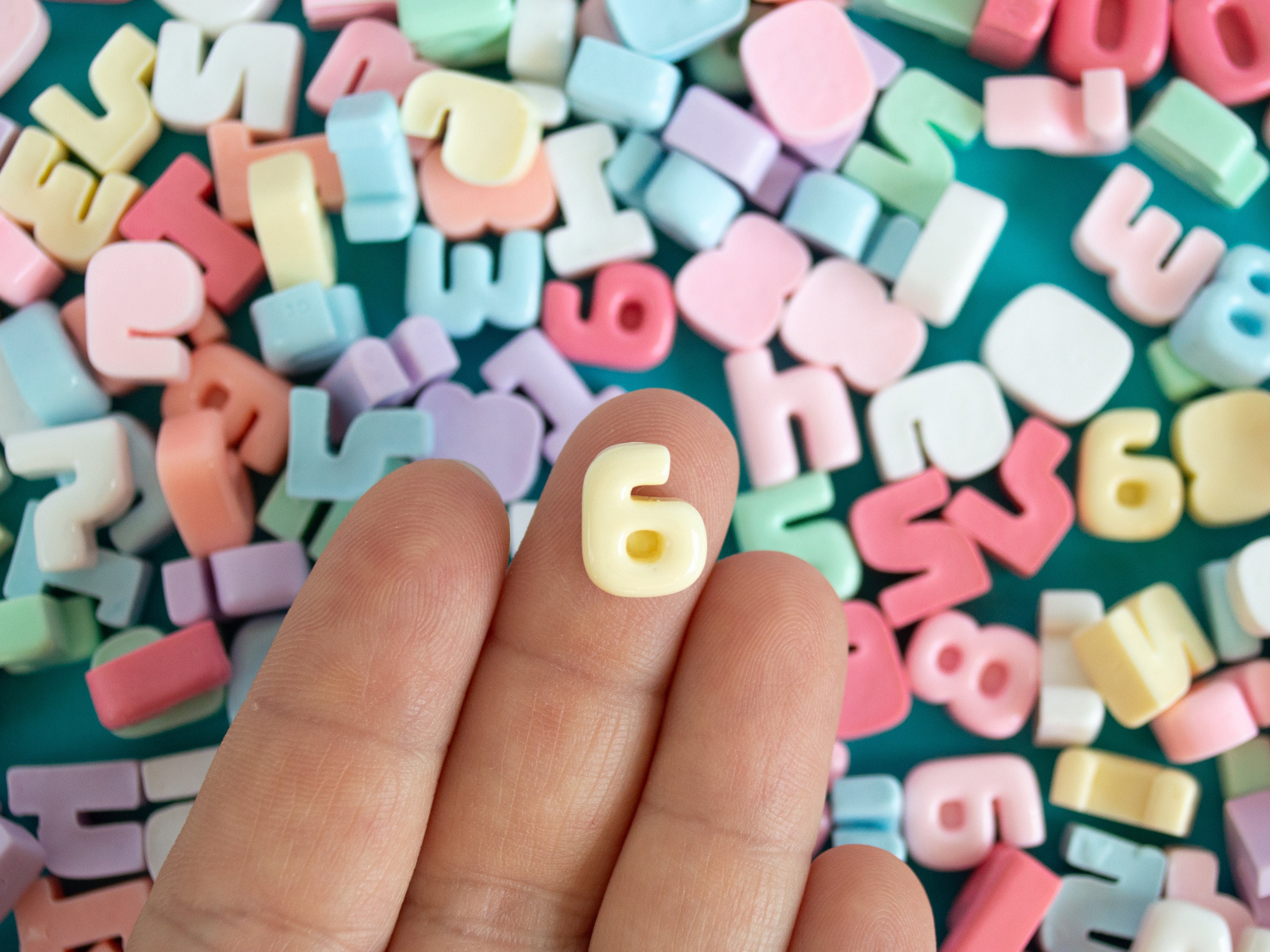 10 Miniature Assorted Pastel Number Cabochons, 13mm Resin # Cab Nail ...