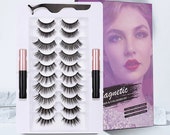 Eyelashes Magnetic and Eyeliner Set False Eyelashes Magnet Extension Liquid Eyeliner Tweezer Set Waterproof Real Mink 3,5,7,10 Pairs