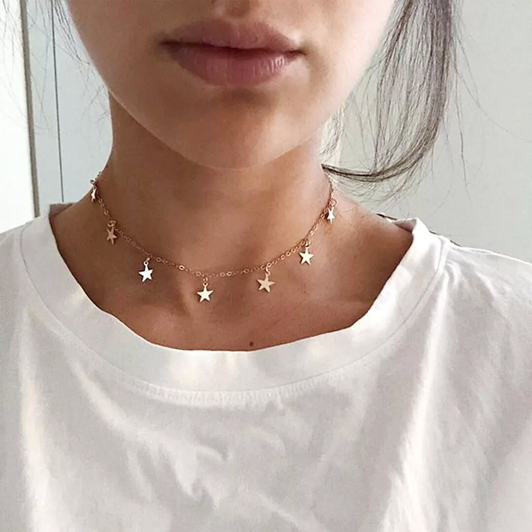 Dainty Gold Star Choker Necklace 14k Gold Star Choker Etsy Australia