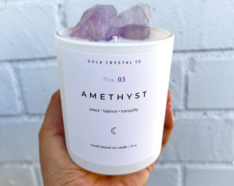 Amethyst Crystal Candle| Healing| Hand Poured Soy Candle| Scented Candle| Crystal Infused Candle| Perfect Gift| 8oz| Oula Crystal Candle