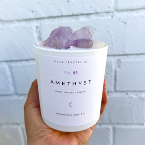 Amethyst Crystal Candle| Healing| Hand Poured Soy Candle| Scented Candle| Crystal Infused Candle| Perfect Gift| 8oz| Oula Crystal Candle
