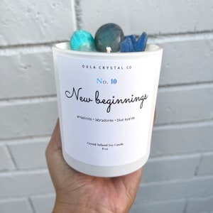 New Beginnings Crystal Candle | Crystal Candle| Hand Poured Soy Candle| Scented Candle| Crystal Infused | Perfect Gift| 8 oz| Oula Crystal