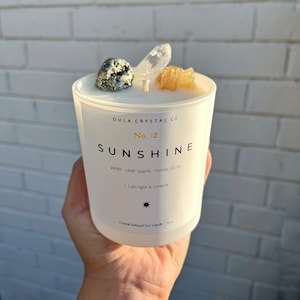 Sunshine Crystal Candle| Intentional| Healing| Spiritual Soy Candle| Crystal Infused Candle| Gift| 8oz| Oula Crystal Candle
