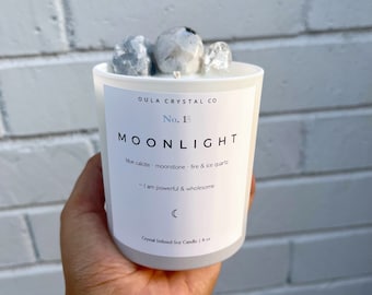 Moonlight Candle| Crystal Candle| Hand Poured Soy Candle| Scented Candle| Crystal Infused Candle| Perfect Gift| 8 oz| Oula Crystal Candle