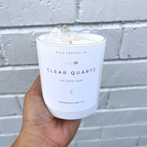 Clear Quartz Crystal Candle| Healing Spiritual Soy Candle| Scented Candle| Crystal Infused Candle| Perfect Gift| 8oz| Oula