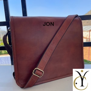 Personalized Leather Messenger Bag for men women Black/ Brown/Tan Leather Cross Body Bag, Laptop Briefcase Bag, Mother's Day Gifts zdjęcie 5