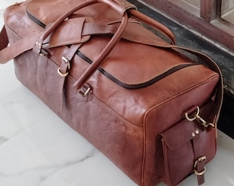 Personalized Leather Duffle Bag, Handmade Travel Groomsmen Gift for wedding