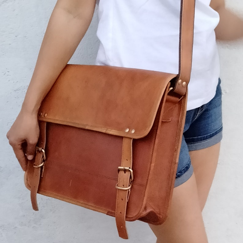 Leather Laptop Bag Women Handmade Leather Messenger Bag Etsy