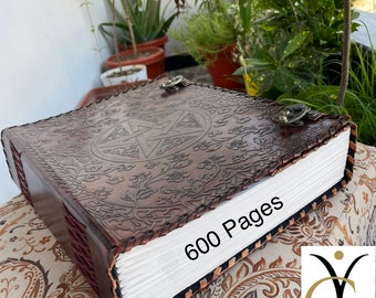 Handmade Leather Journal, Pentagram Embossed, Large Lined Notebook