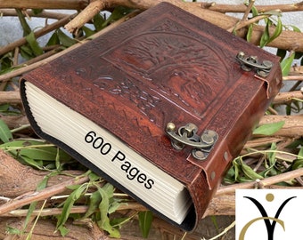Large Leather Journal, 7X10 Inch Tree of Life, 600 Pages, Handmade Notebook