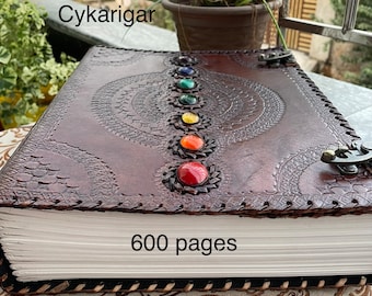 Handmade Seven Chakra Leather Journal: Extra Large Book of Shadows