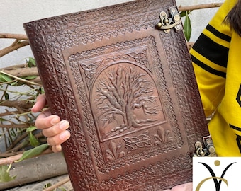Leather Journal 200/400 Pages Handmade Tree Of Life Leather Journal, Extra Large Leather Journal Personal Notebook Personalize Gift For Men