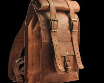 Leather Backpack Mens Backpack For Him Leather Shoulder Bag Roll top Backpack Camping Backpack Hipster