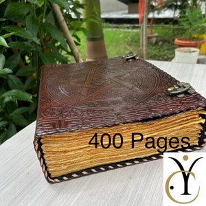 Handgefertigtes Leder Journal, 400 Vintage Papier Großes Leder Journal, Pentagram Witch Journal zum Skizzieren & Schreiben, Buch der Schatten