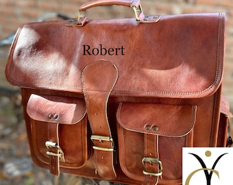 Personalized Leather Messenger Bag, Crossbody Laptop Satchel