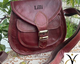Handmade Leather Crossbody Satchel, Adjustable Strap, Personalized