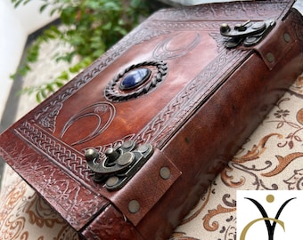Personalized Triple Moon Leather Journal, Goddess Grimoire, Lined/Unlined