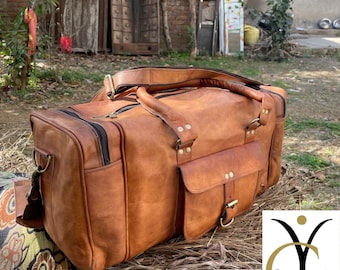 Personalized Leather Duffel Bag, Travel Weekender, Father's Day Gift