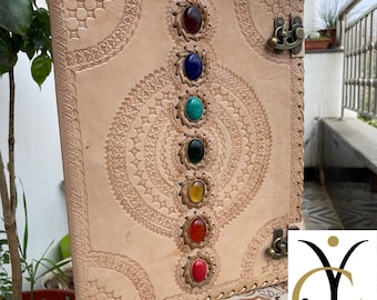 Handmade Leather Journal: Seven Stone Chakra Book of Shadows