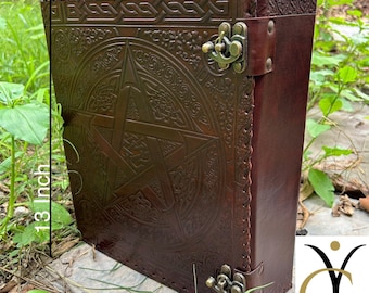 Personalized Leather 3 Ring Binder: Pentagram design, document holder