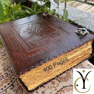 Diario in pelle fatto a mano, diario in pelle grande con 400 fogli vintage, albero della vita, diario delle streghe per schizzi e scrittura, regalo del libro delle ombre