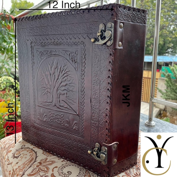 Personalized Leather 3 Ring Binder, Embossed Tree of Life Design