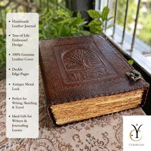 Personalized Handmade Tree Life Leather Journal Vintage Sketchbook Rustic Diary Embossed Lock Travel Gift