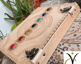 Personalized Seven Stone Leather Journal, Witch Spell Book of Shadows
