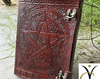 Handmade Leather Pentagram Journal With Lock, Spell Book