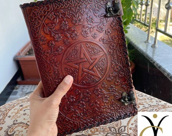Personalized Leather Pentagram Journal, Celtic Book of Shadows
