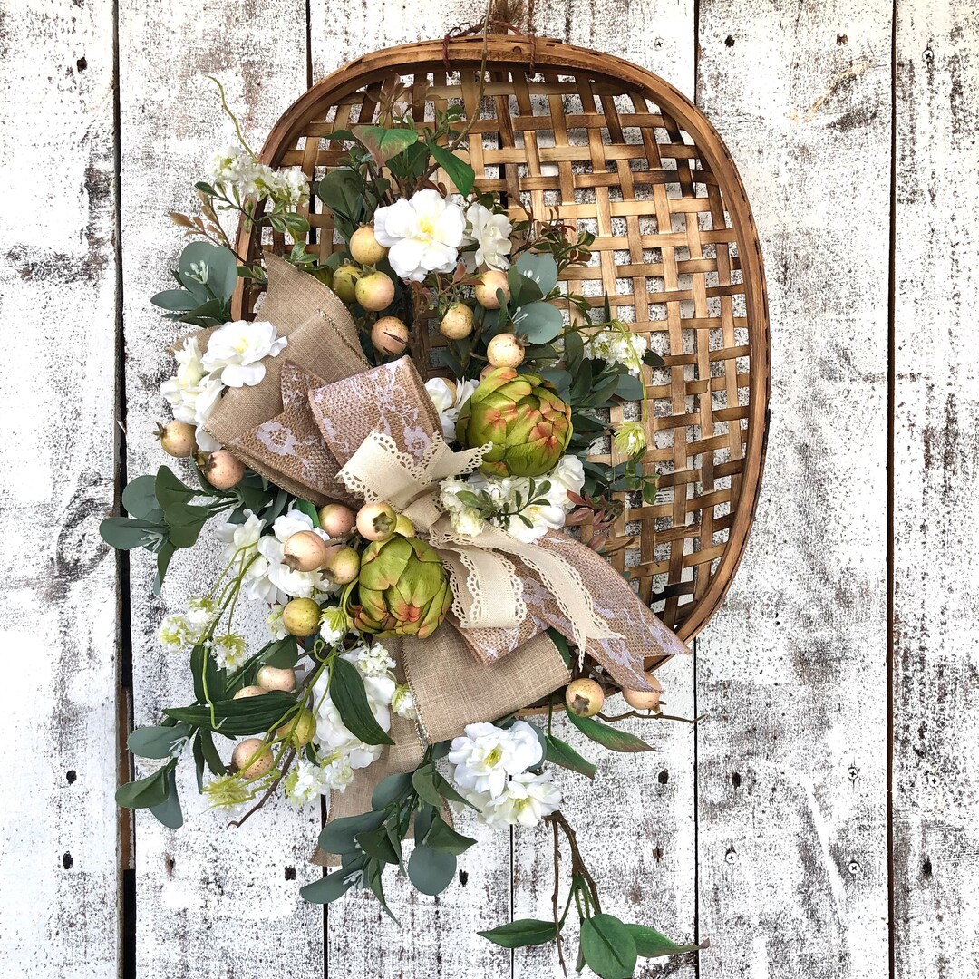 Tobacco Basket Wall Hanging Floral Wall Hanging Farmhouse Etsy