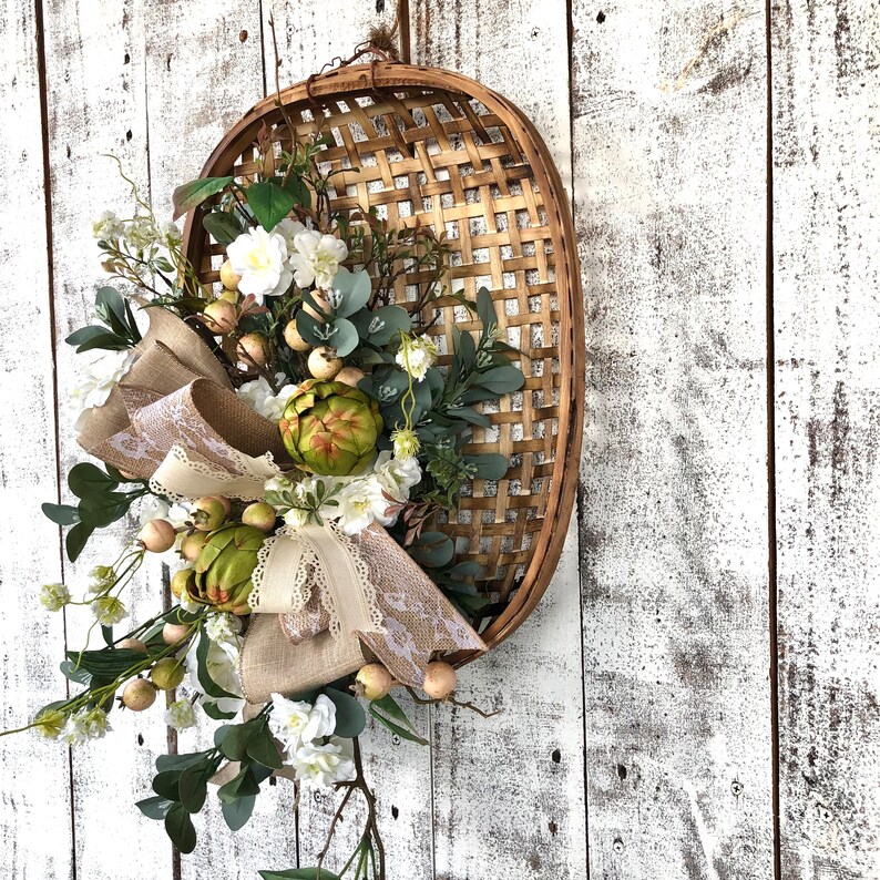 Tobacco Basket Wall Hanging Floral Wall Hanging Farmhouse Etsy