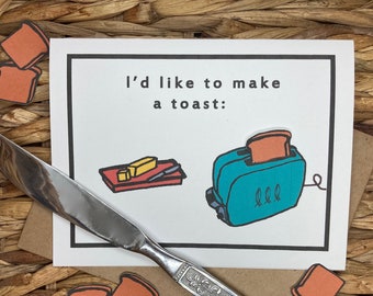 Congratulations Card, "Make a Toast", Birthday Card, Celebrate Card, Food Pun Card, Food Themed Card, Birthday Card for Cook