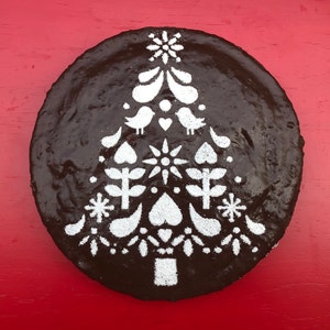 Scandinavian Folk Art Christmas Tree cake stencil, Dutch Folk Art, Christmas Tree Stencil, Hostess Gift, Baking Gift, Holiday Cake Stencil image 3