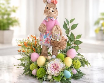 Centro de mesa de conejo de Pascua XL, decoración de mesa de conejo de primavera, decoración de mesa de Pascua, arreglo floral de conejo, decoración de Pascua para el hogar, regalo de Pascua