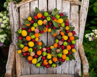 Corona de frutas artesanal \ Decoración de cocina rústica \ Decoración del hogar \ Corona para puerta de entrada \