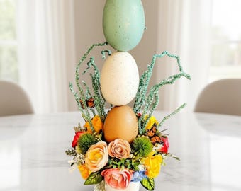 Arreglo de Pascua \ Topiario floral de Pascua / Flores de primavera \ Decoración de mesa \ Centro de mesa de primavera \ Decoraciones de mesa de Pascua \ Estilo rústico