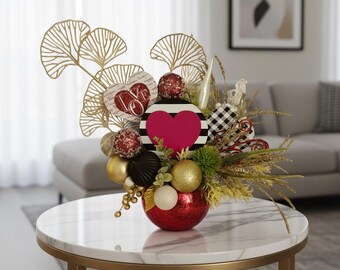 Centro de mesa con forma de corazón para San Valentín / Decoración de mesa moderna en rojo y dorado