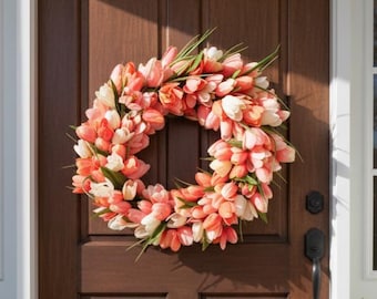 Decoración de granja \ Corona para puerta de entrada \ Corona de tulipanes \ Decoración de pared \ Corona de Pascua \ Decoración del hogar