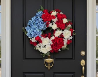 Corona del 4 de julio \ Rojo, blanco y azul \ Corona patriótica \ Decoración para puerta de entrada \ Decoración del hogar