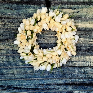 Tulip wreath, Spring summer front door decoration, Wall decor, Wedding wreath, Cream tulip decor, Front door hanger, Housewarming gift,