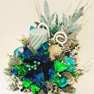 Turquoise Silver Christmas centerpiece,Christmas centerpiece,Peacock table decor,christmas centerpiece,Table decoration,Turquoise