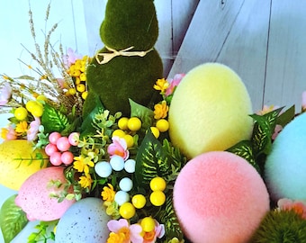 Bunny Easter Arrangement, Colorful Eggs, Spring Centerpiece, Easter Centerpiece, Table Decor