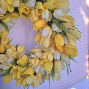 Yellow & Cream Tulip Wreath | Spring Door Wreath | Faux Floral Wreath | Everyday Front Door Decor | Farmhouse Style Wreath | Front Door