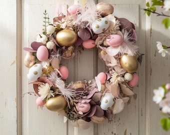 Corona de Pascua \ Decoración para puerta de entrada \ Estilo rústico pastel \ Decoración del hogar \ Primavera elegante \ Corona