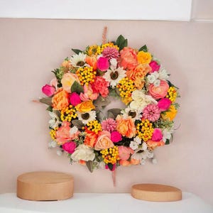 Floral Summer Wreath: Handmade Colorful Door Decor, 21-Inch